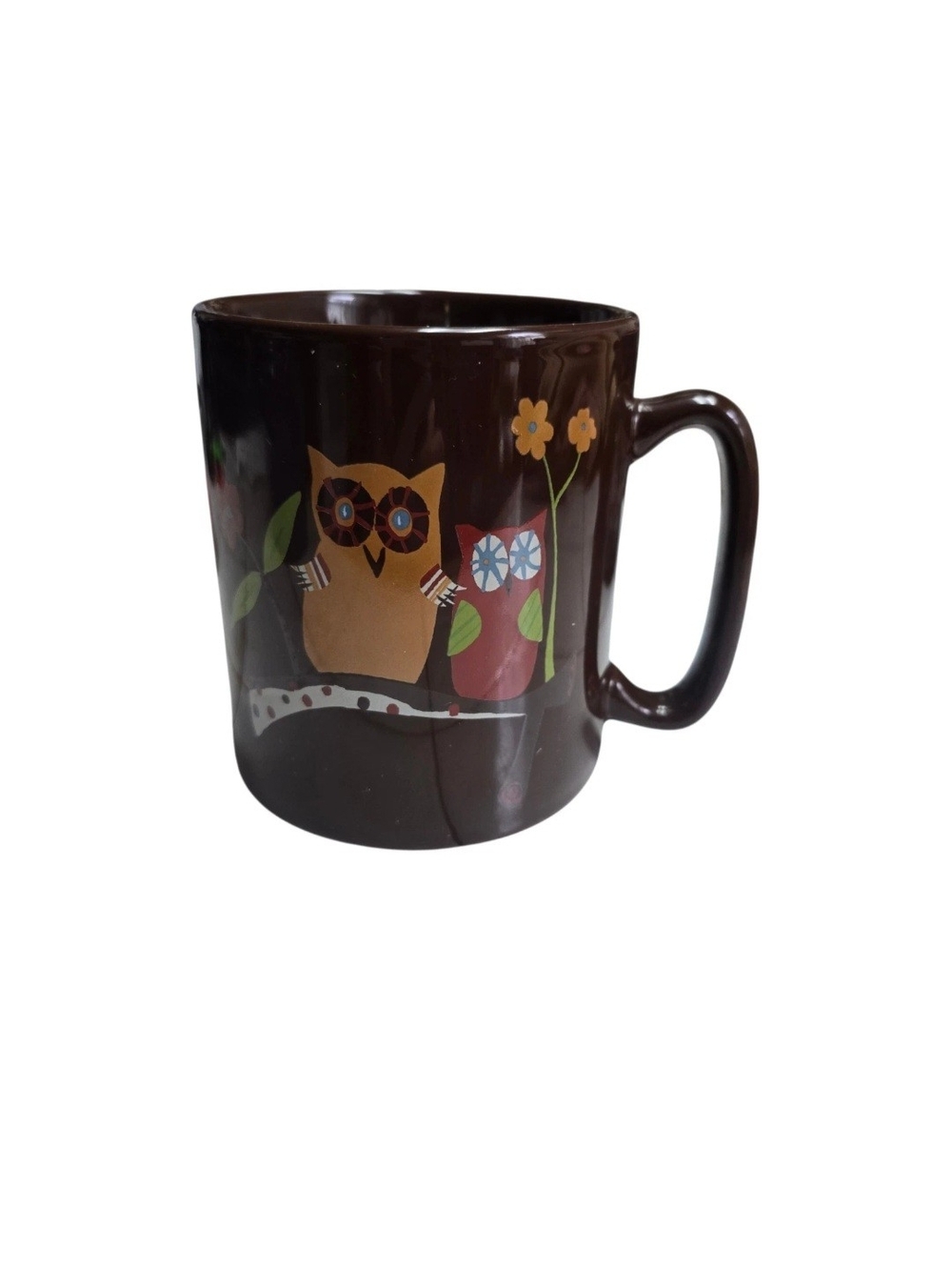 Vintage Pottery 24oz Large Owl Mug Two Owls on Branch Ceramic Coffee Cup